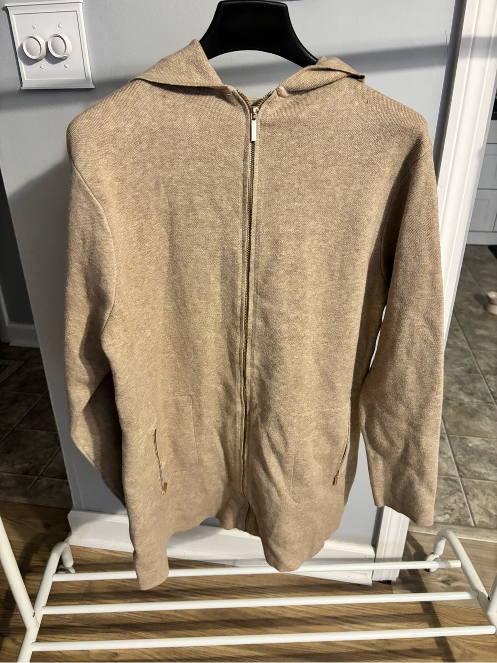 NWT Cynthia Rowley Active Long Hoodie Zip Activewear Beige Large